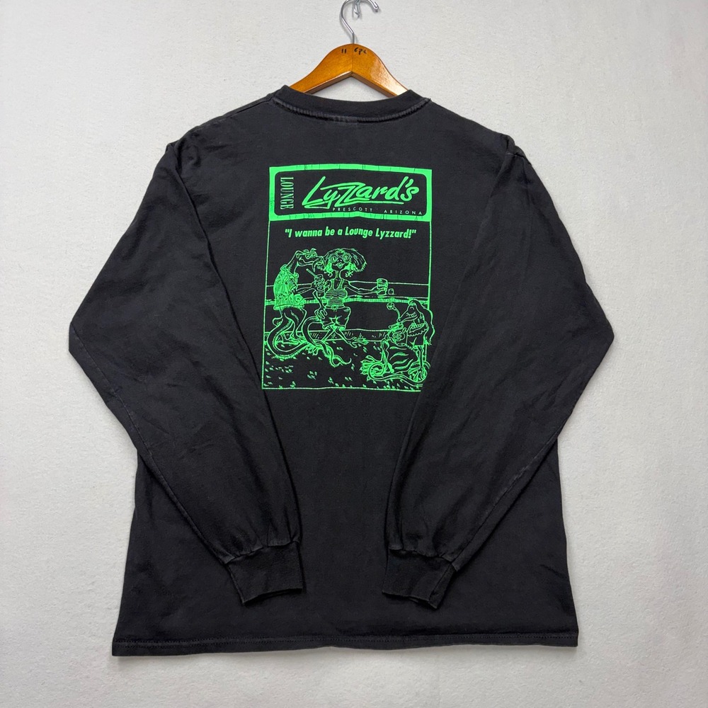 Hanes Long Sleeve Shirt Mens L Black Lyzzards Lounge Prescott AZ Y2K Graphic Tee